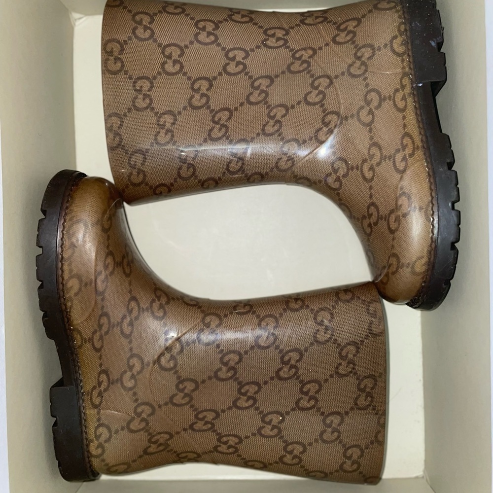 Gucci Kids Brown Monogram Rain Boots
